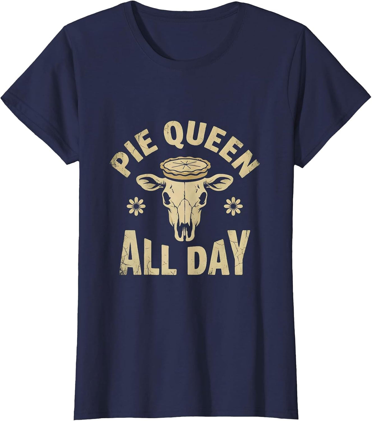 Women's Pie Queen All Day Thanksgiving Design T-Shirt - Navy Blue