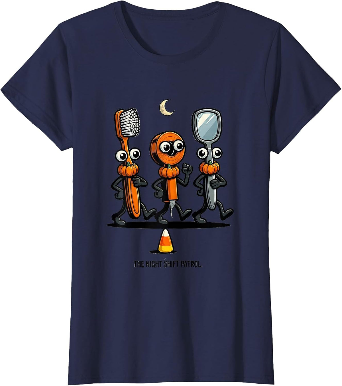 Women's The Night Shift Patrol Cartoon Dental Halloween Dentist T-Shirt - Navy Blue