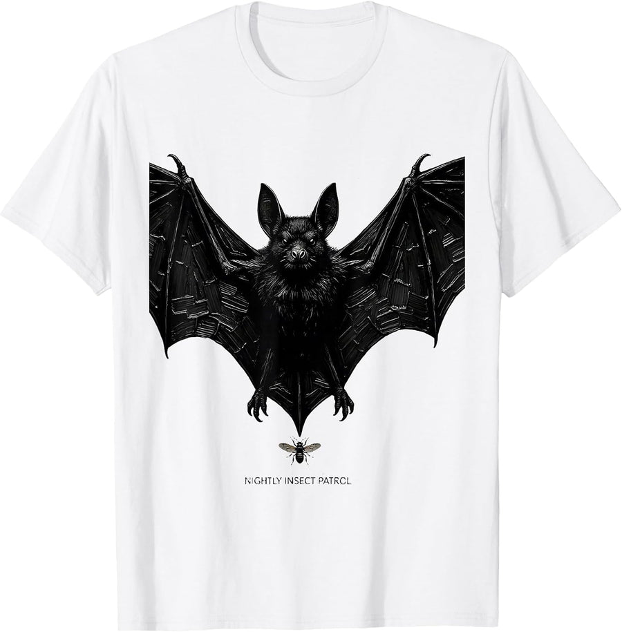 Men's Nightly Insect Patrol Bat Lover Wildlife Conservation Gothic T-Shirt - White