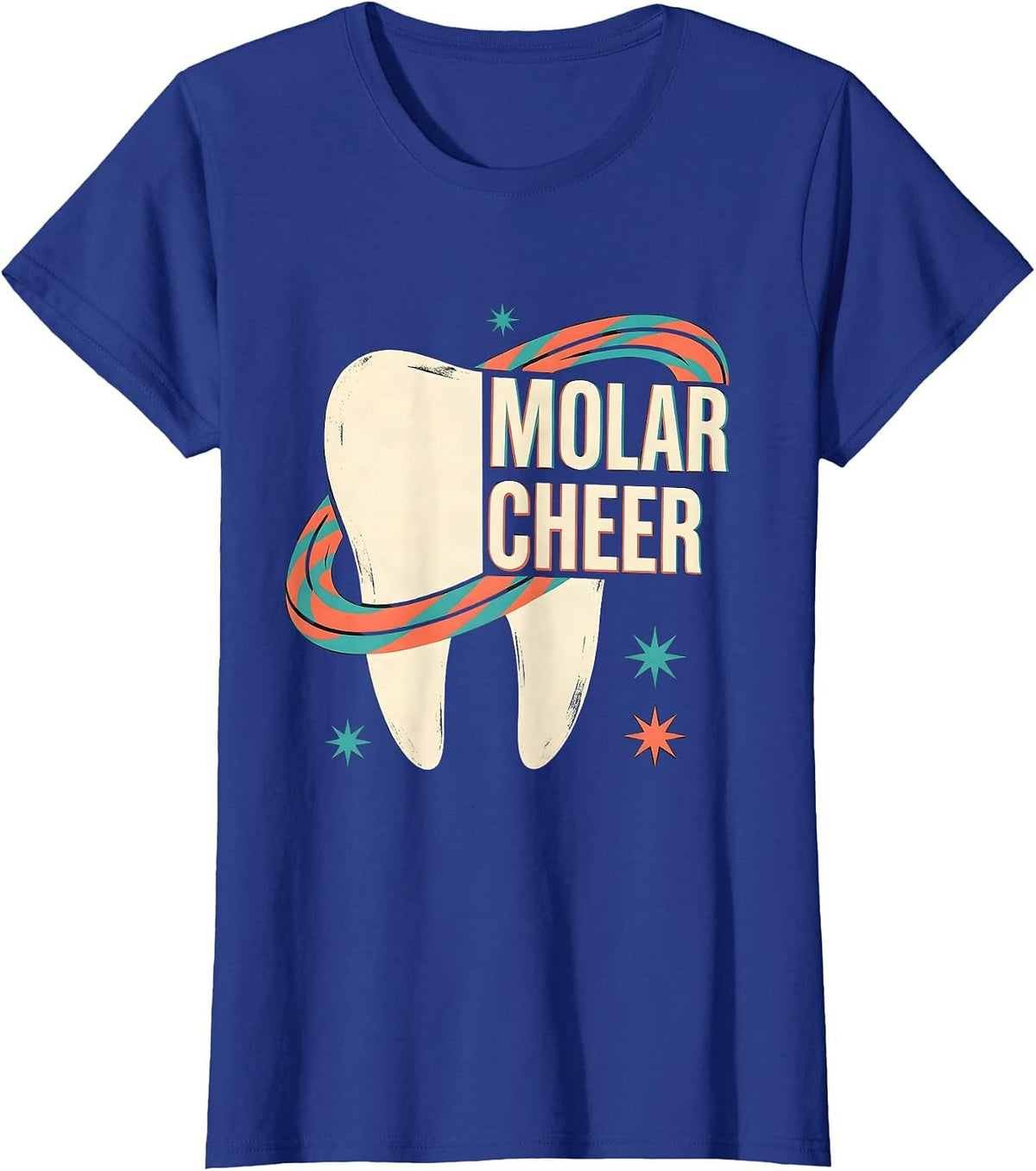 Women's Molar Cheer Midcentury Modern Dental Christmas Humor Dental T-Shirt - Royal Blue