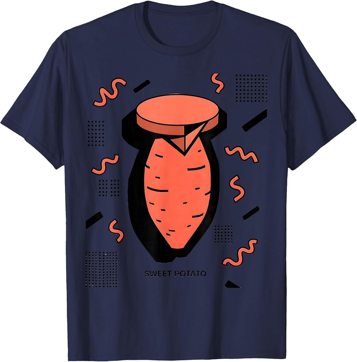 Sweet Potato Memphis Postmodern Funny Grouchy Potato Couple T-Shirt - Navy Blue