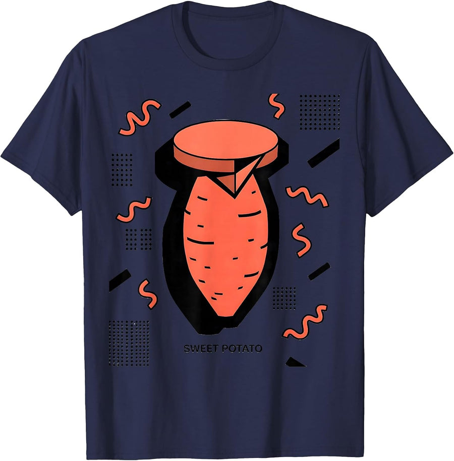 Sweet Potato Memphis Postmodern Funny Grouchy Potato Couple T-Shirt - Navy Blue