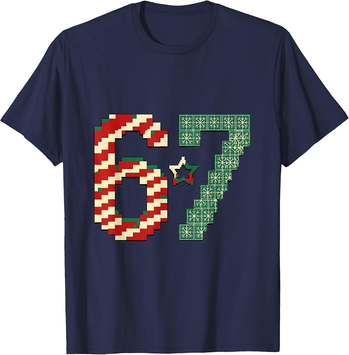 6 7 Pixel Art Christmas Meme Gen Alpha Slang T-Shirt - Navy Blue