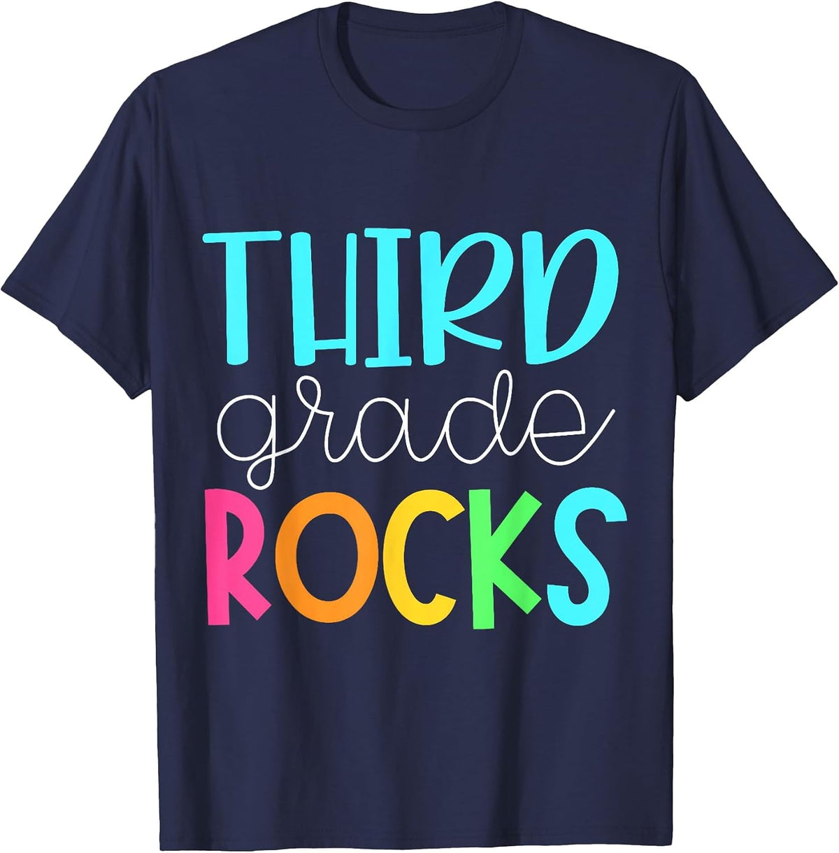 3rd Grade Rocks T-Shirt First Day of School Tee for Teachers and Students - Navy Blue