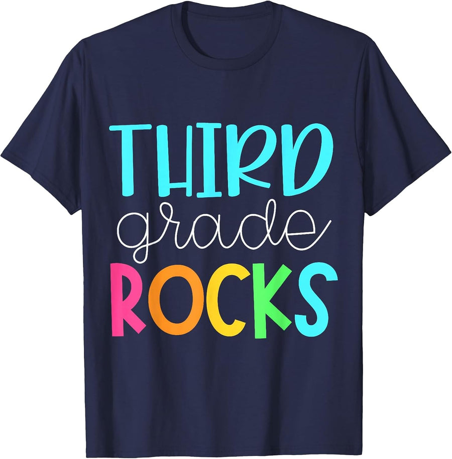 3rd Grade Rocks T-Shirt First Day of School Tee for Teachers and Students - Navy Blue