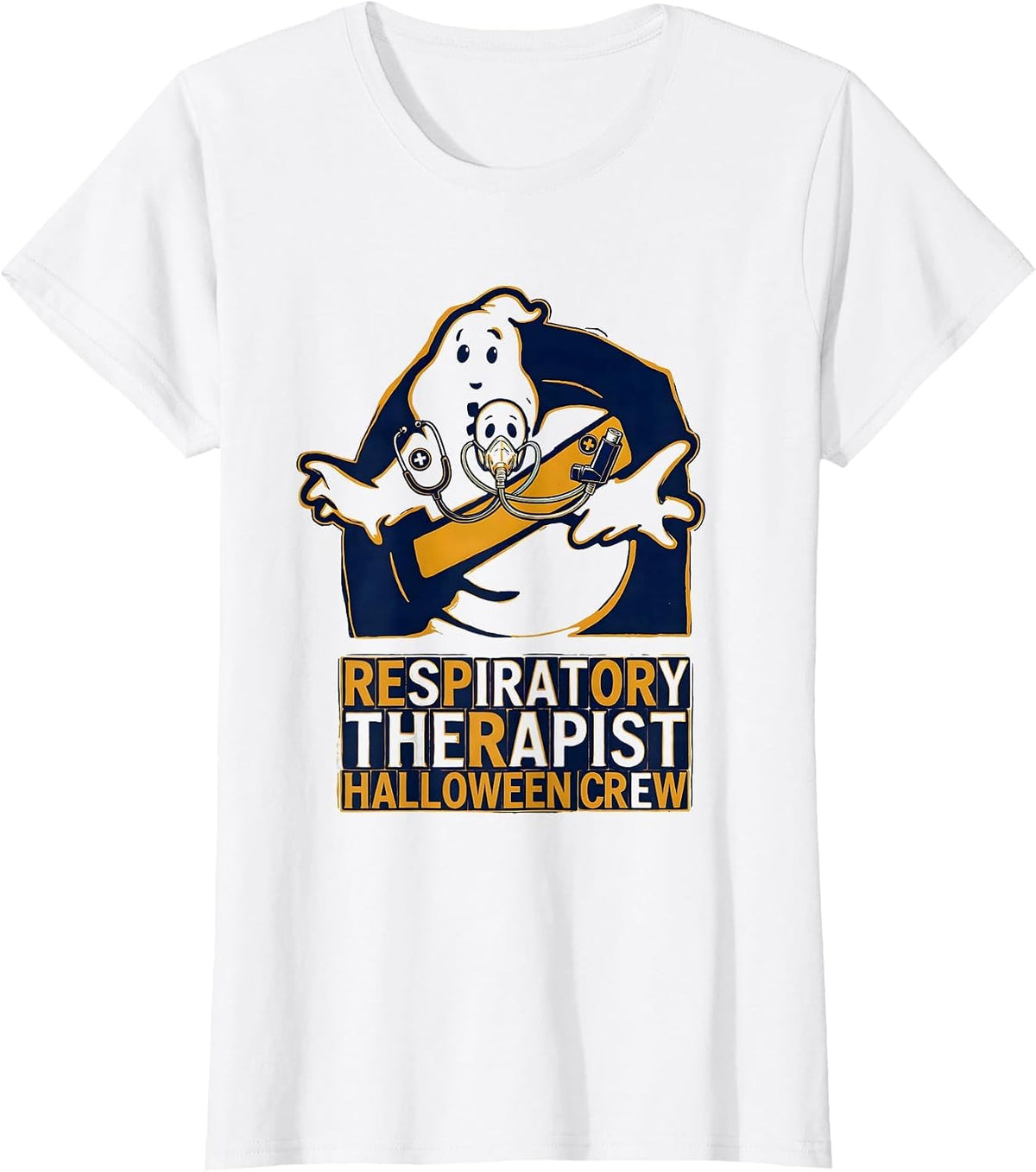 Respiratory Therapist Halloween Crew Wood Type Ghost Costume T-Shirt - White