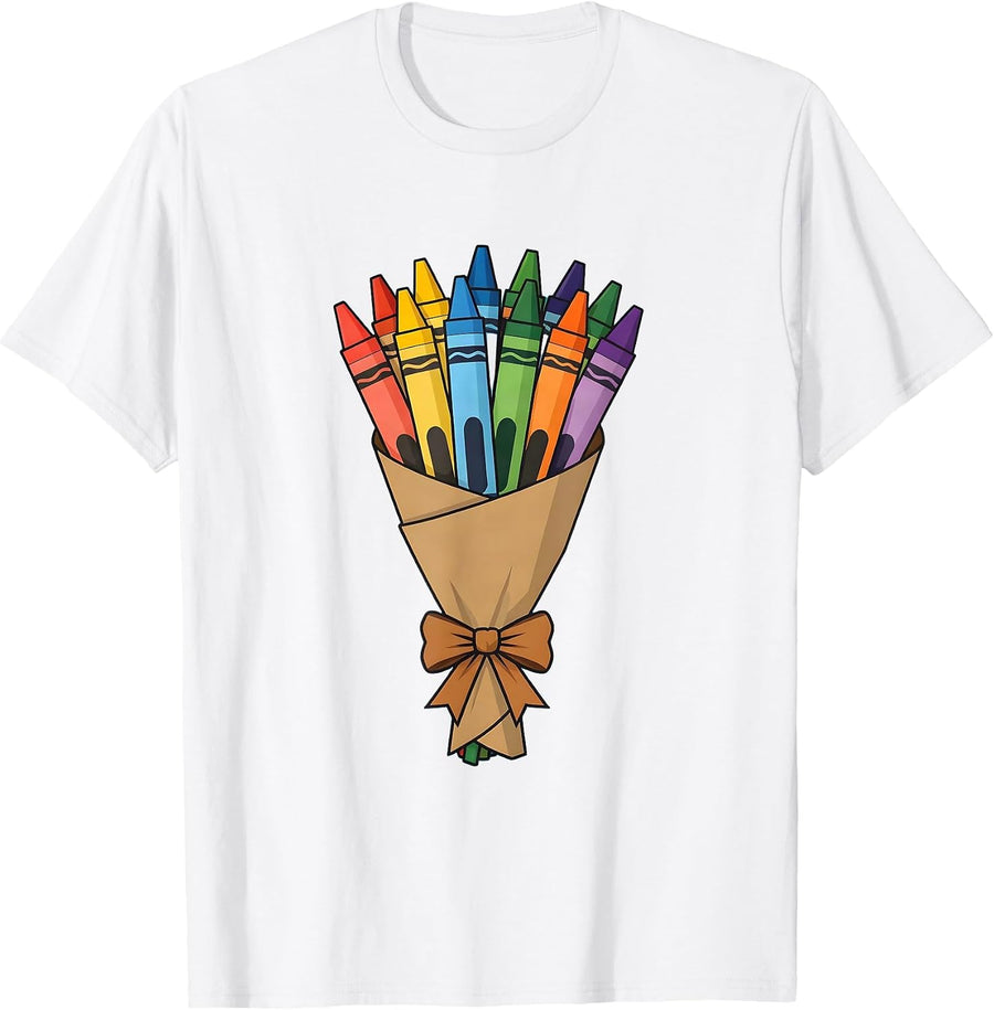 Men's Crayon Bouquet Kindergarten Teacher Gift T-Shirt - White