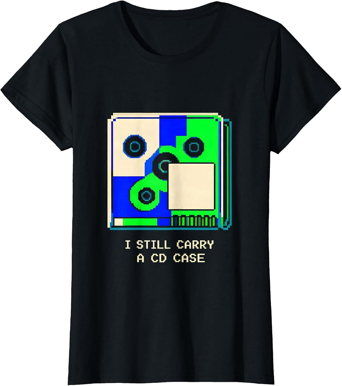 Women's I Still Carry A CD Case Pixel Art Y2K Streetwear Men T-Shirt - Black