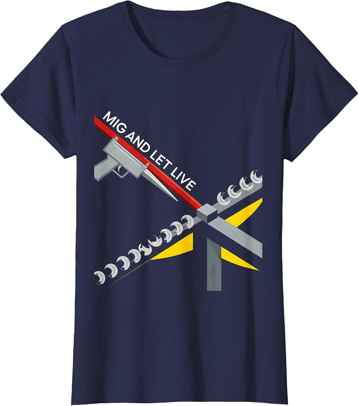 Women's MIG And Let Live Bauhaus Modernist Welder Humor Trade Pride T-Shirt - Navy Blue
