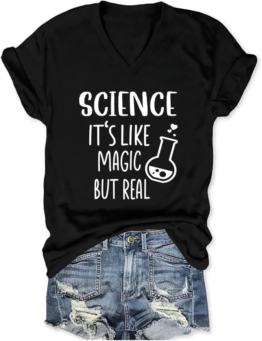 Science Teacher Shirt Women Funny Science Teacher Tshirts Teaching Life Short Sleeve T-Shirts Tops - Black