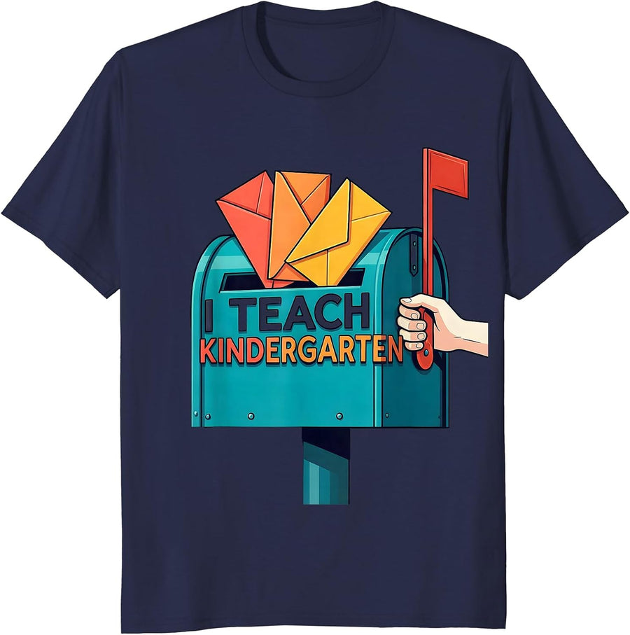 I Teach Kindergarten Funny Kindergarten Teacher Back T-Shirt - Navy Blue