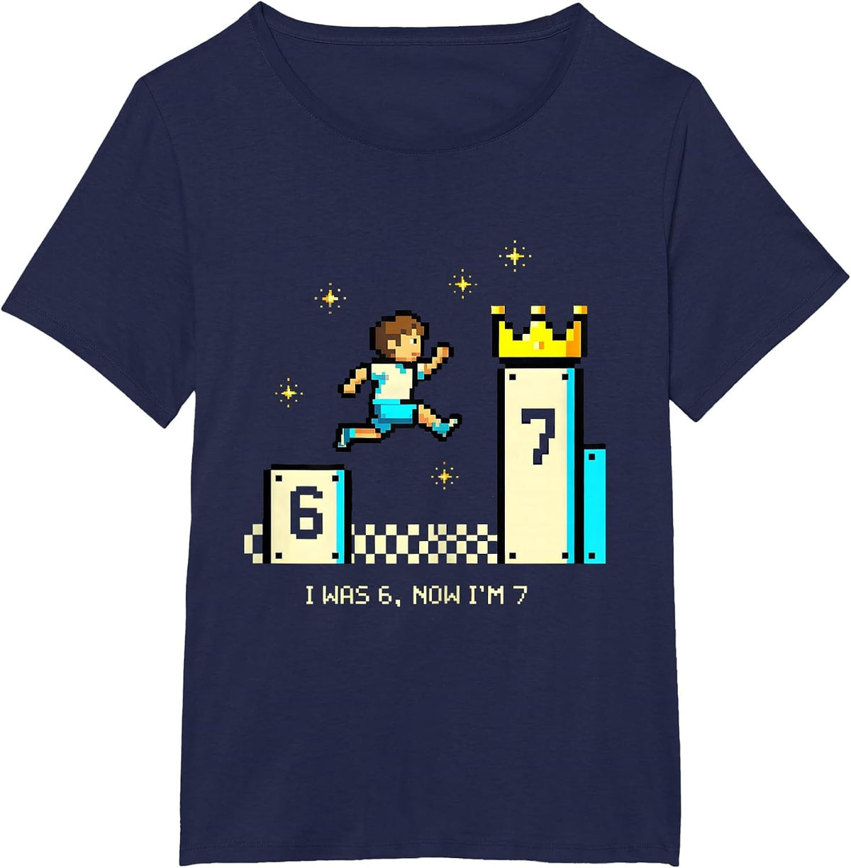 Women's I Was 6 Now I'm 7 Pixel Art 7th Birthday Kids Gift T-Shirt - Navy Blue