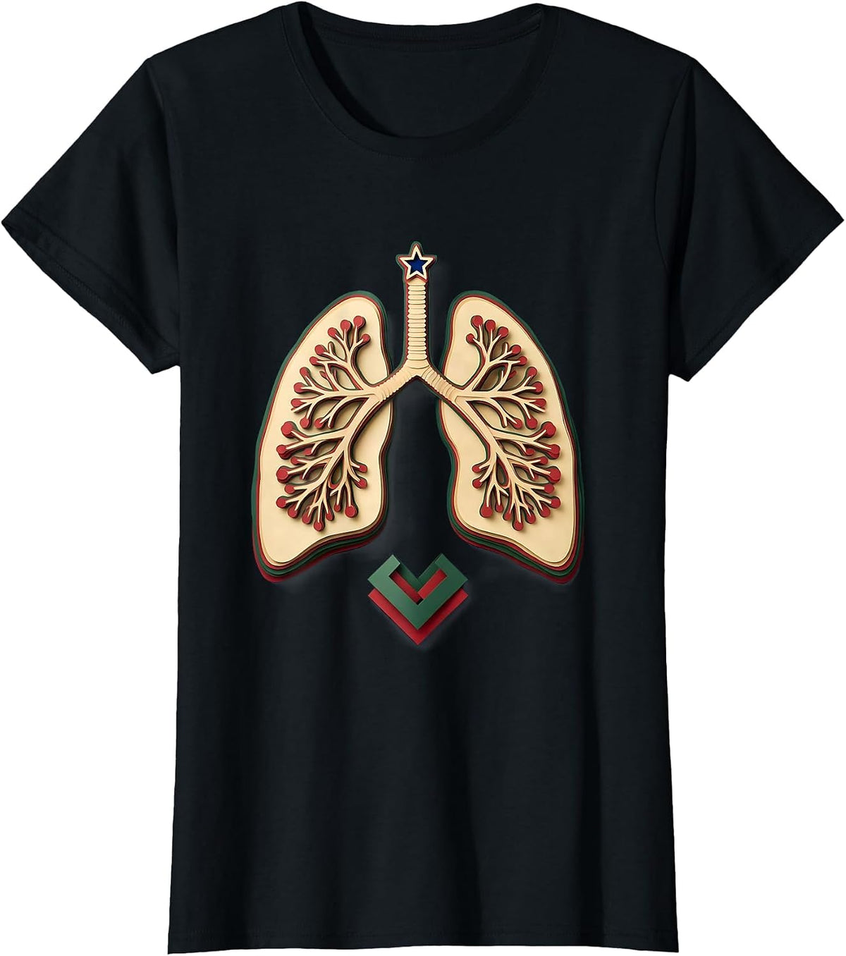 Women's Lung Lobe Paper Cutout Respiratory Therapist Christmas Humor T-Shirt - Black