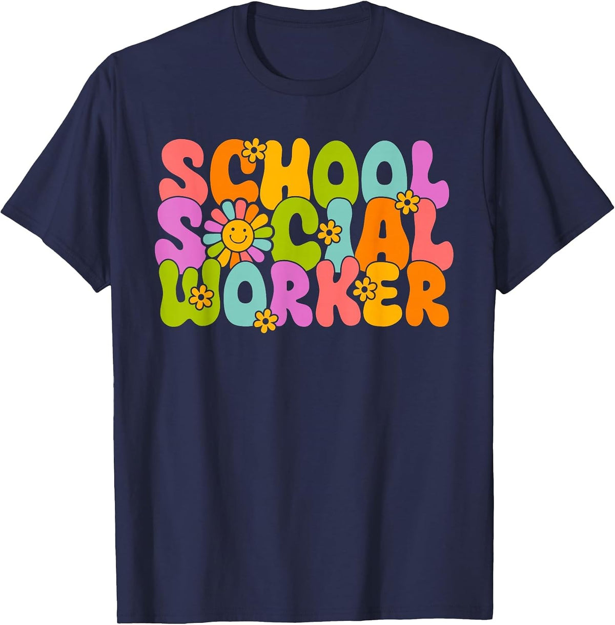 Groovy School Social Worker Coping Skills Back to School T-Shirt - Navy Blue