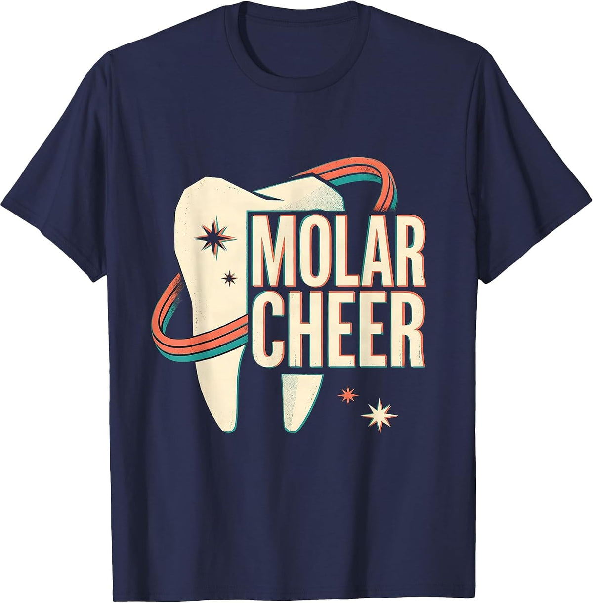 Molar Cheer Midcentury Modern Dental Christmas Humor Dental T-Shirt - Navy Blue