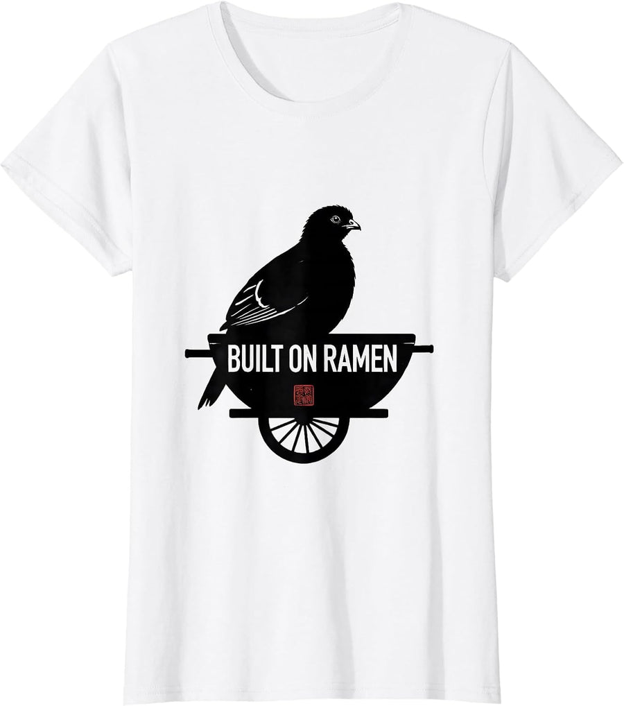 Women's Built on Ramen Japanese Anime Animal Humor Novelty T-Shirt - White