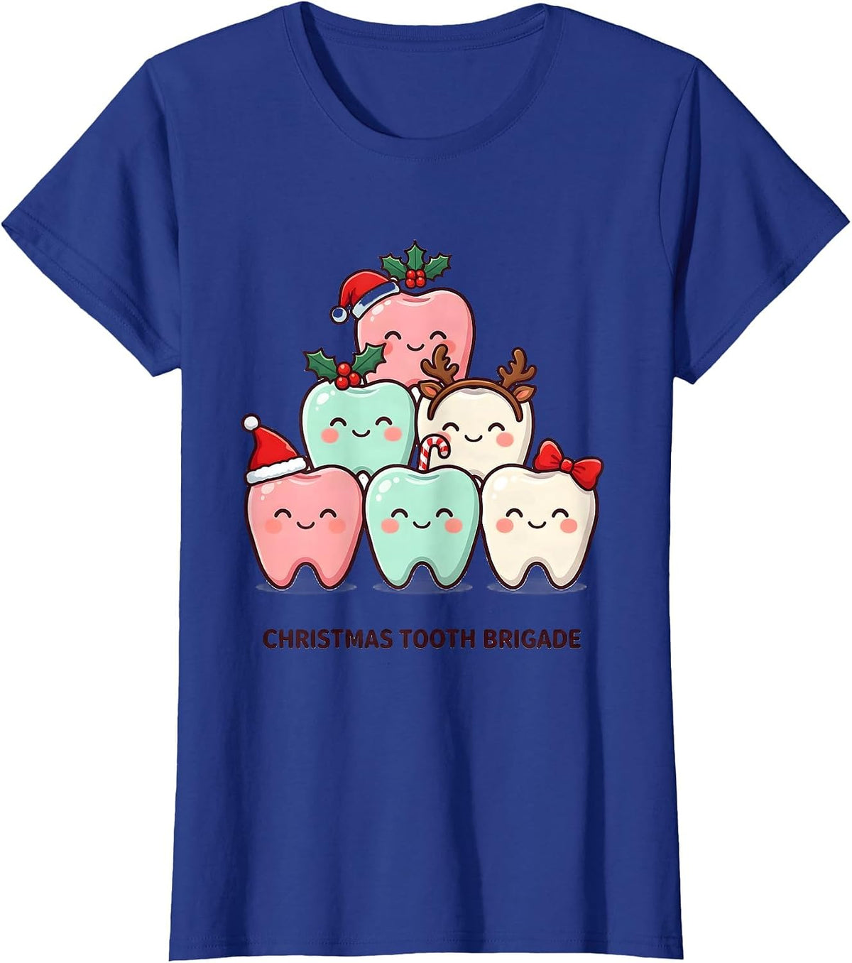 Women's Christmas Tooth Brigade Cute Kawaii Dental Team Christmas T-Shirt - Royal Blue