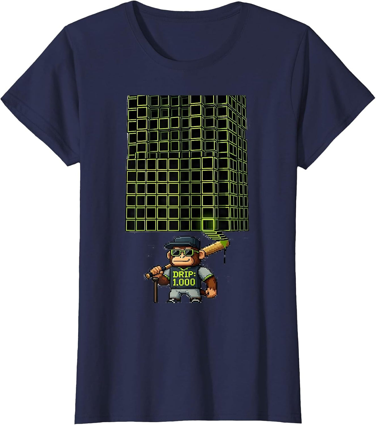 Women's Drip: 1.000 Pixel Art Monkey Baseball Streetwear Youth Humor T-Shirt - Navy Blue