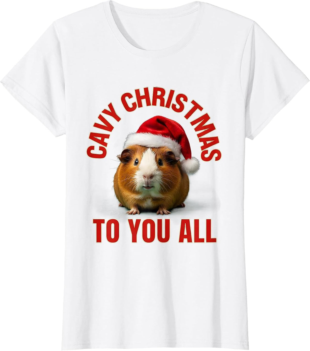 Women's Cavy Christmas To You All Funny Guinea Pig Santa Hat Humor T-Shirt - White
