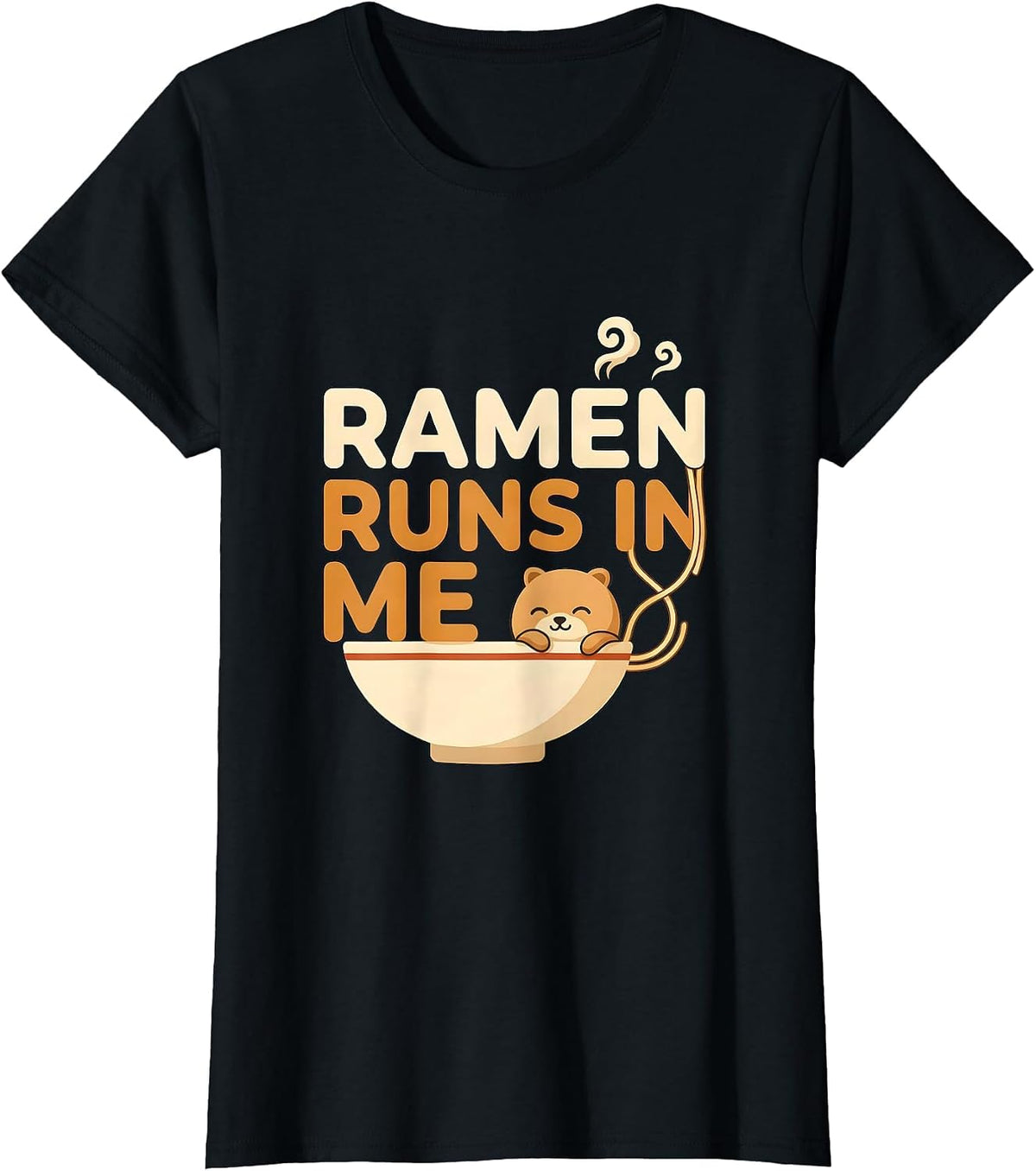 Women's Ramen Runs In Me Kawaii Anime Animal Food Lover Humor T-Shirt - Black