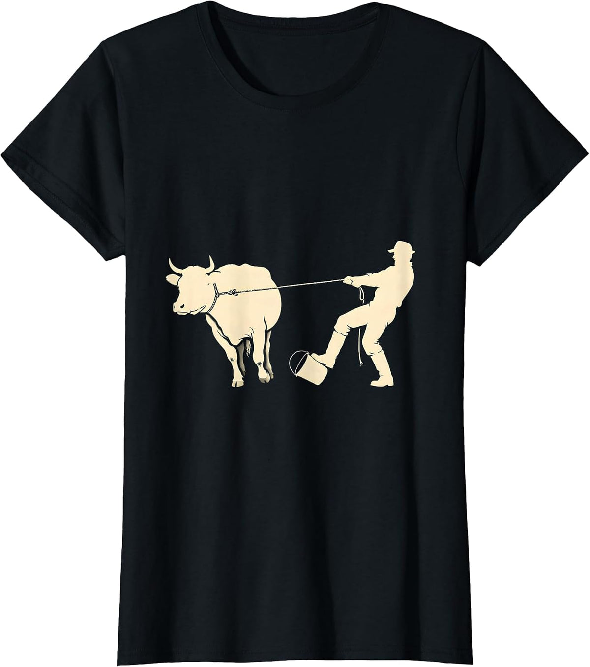 Women's Farmer vs Heifer Silhouette Funny Farm Life T-Shirt - Black