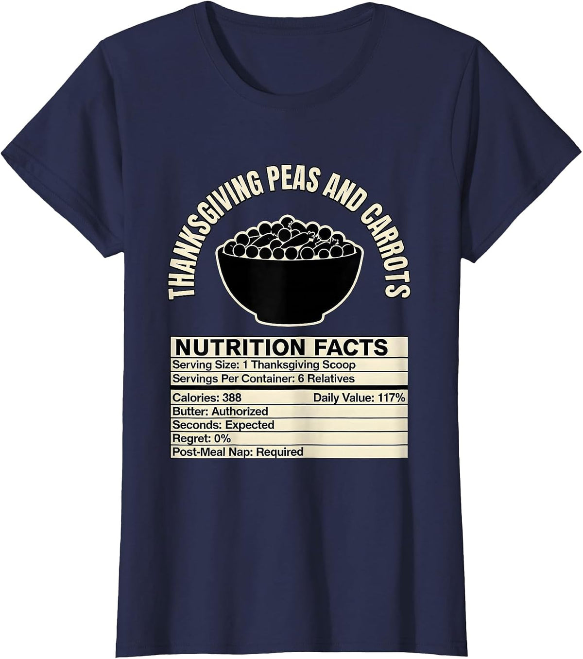 Women's Thanksgiving Peas and Carrots Nutrition Facts Holiday Humor T-Shirt - Navy Blue