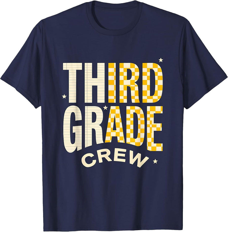 Third Grade Crew Playful Back to School Teacher Student Kids T-Shirt - Navy Blue