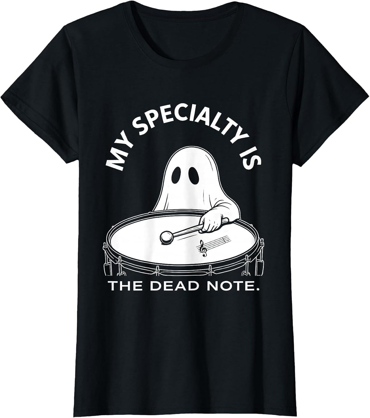 My Specialty Is The Dead Note Whimsical Ghost Musician T-Shirt - Black