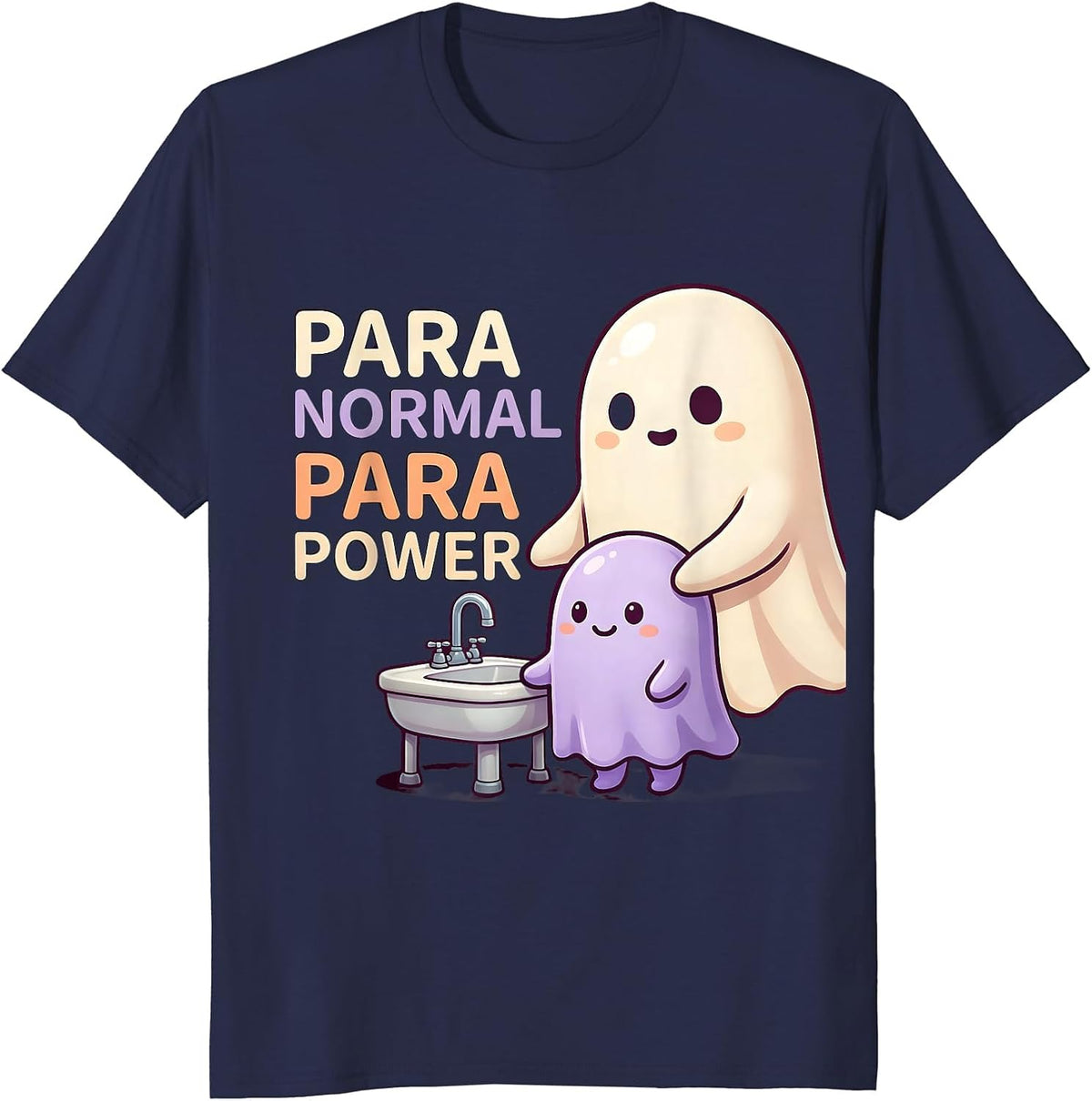 Men's Para Normal Para Power Cute Kawaii Ghost Paraprofessional T-Shirt - Navy Blue