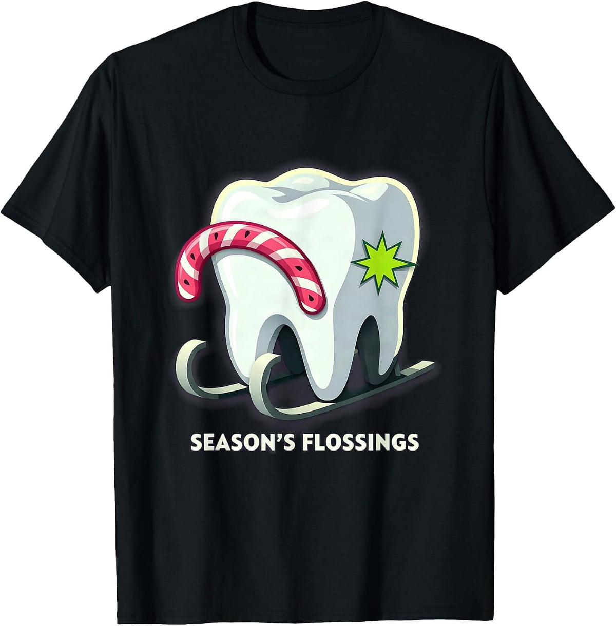 Men's Season's Flossings Funny Dental Christmas Dentist Dental T-Shirt - Black