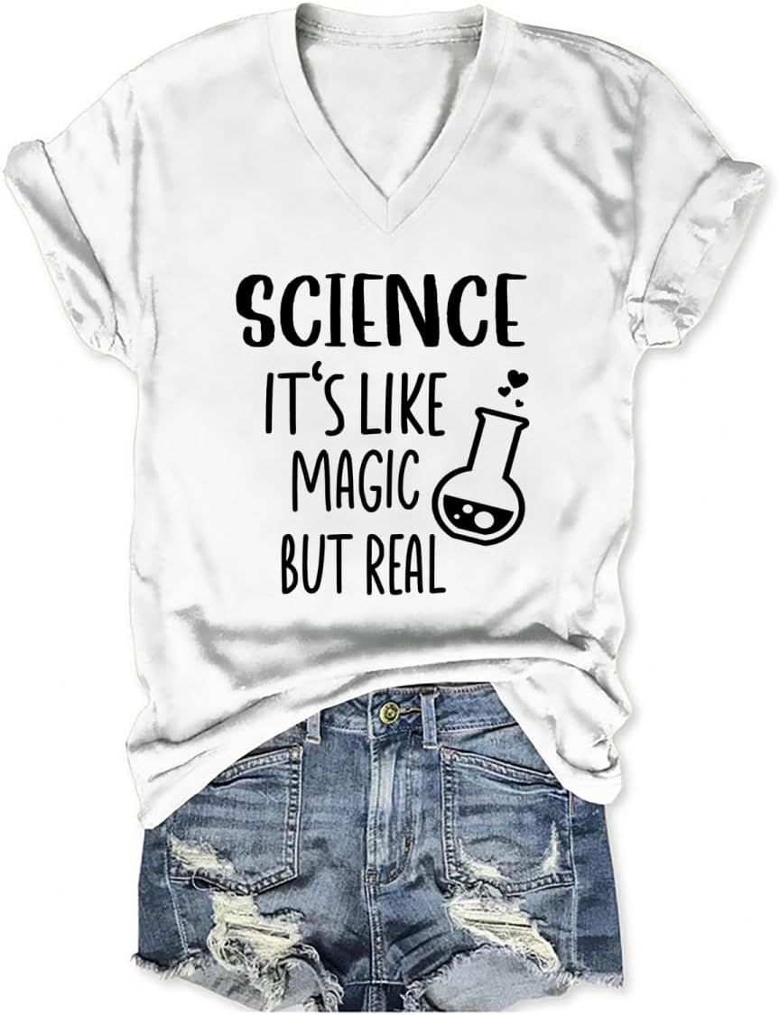 Science Teacher Shirt Women Funny Science Teacher Tshirts Teaching Life Short Sleeve T-Shirts Tops - White