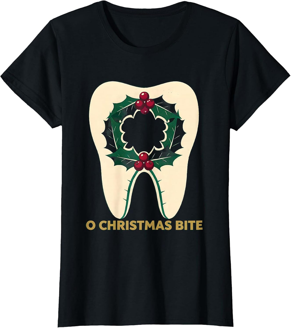 Women's O Christmas Bite Funny Dental Christmas Dentist Team Tooth T-Shirt - Black