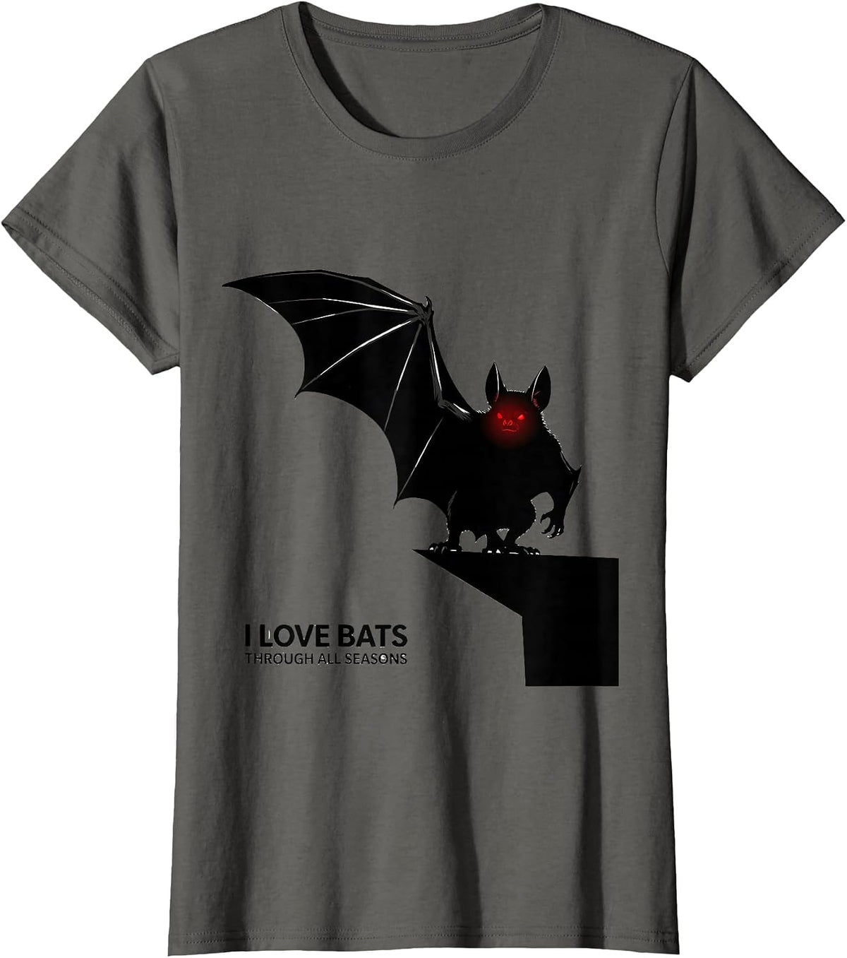 Women's I Love Bats Through All Seasons Vintage Bat Lover Halloween T-Shirt - Asphalt Grey