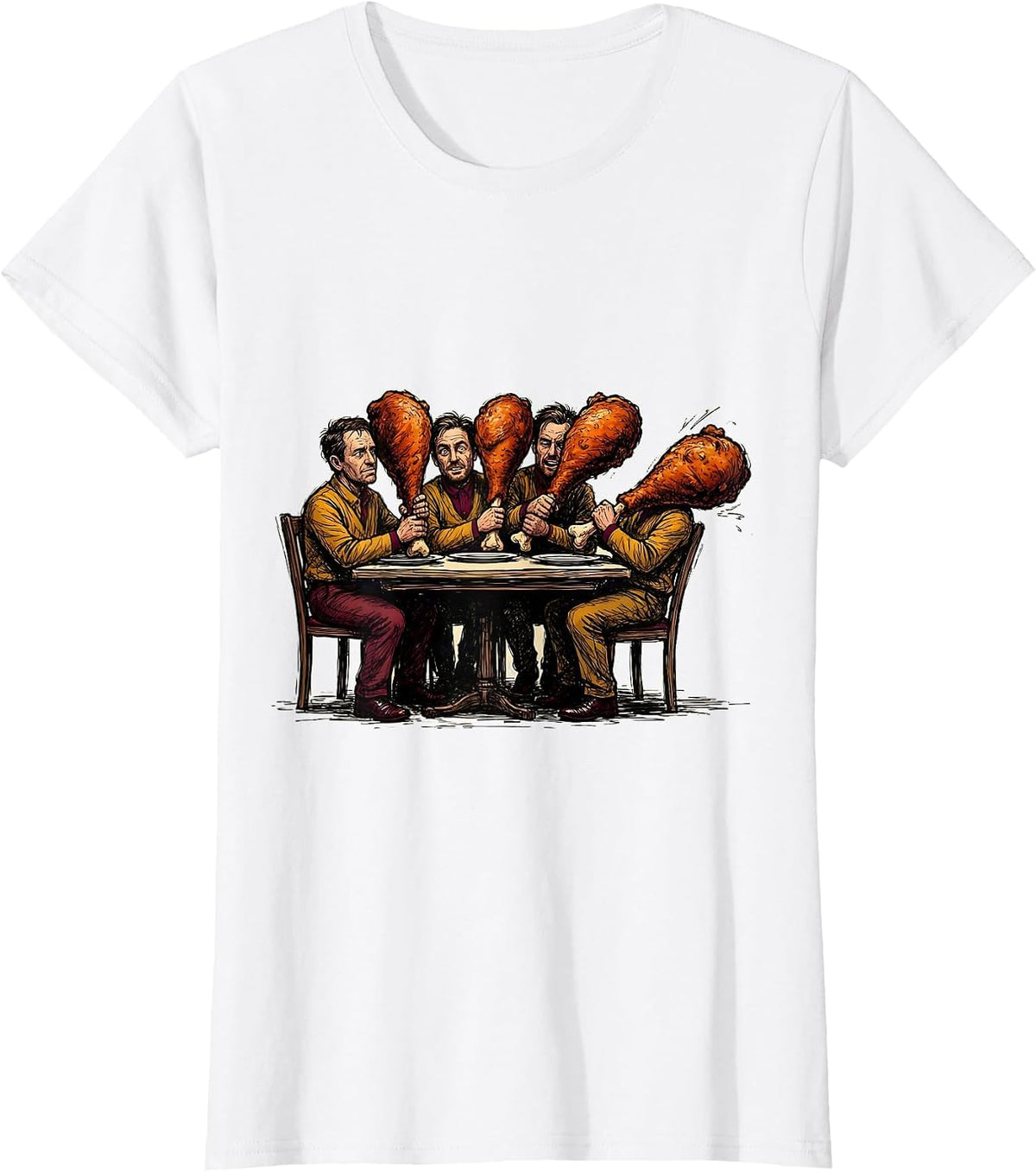 Turkey Drumstick Crew Matching Thanksgiving Humor T-Shirt - White