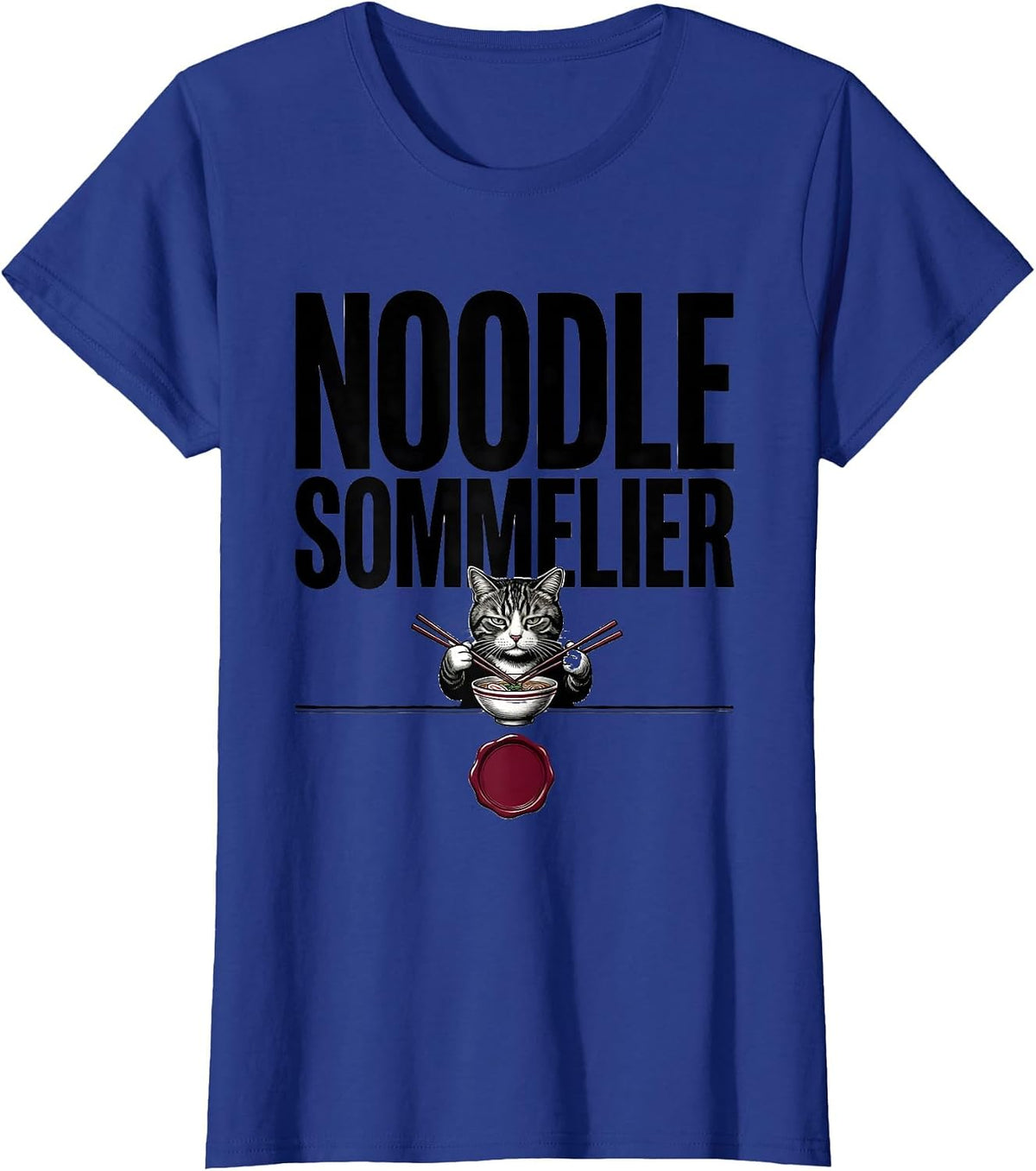 Women's Noodle Sommelier Funny Kawaii Anime Cat Ramen Japanese Art T-Shirt - Royal Blue