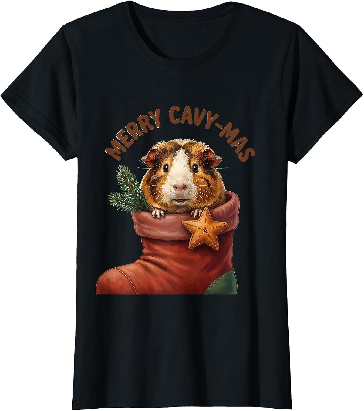 Women's Merry Cavy-mas Storybook Guinea Pig Christmas Pet Lover T-Shirt - Black