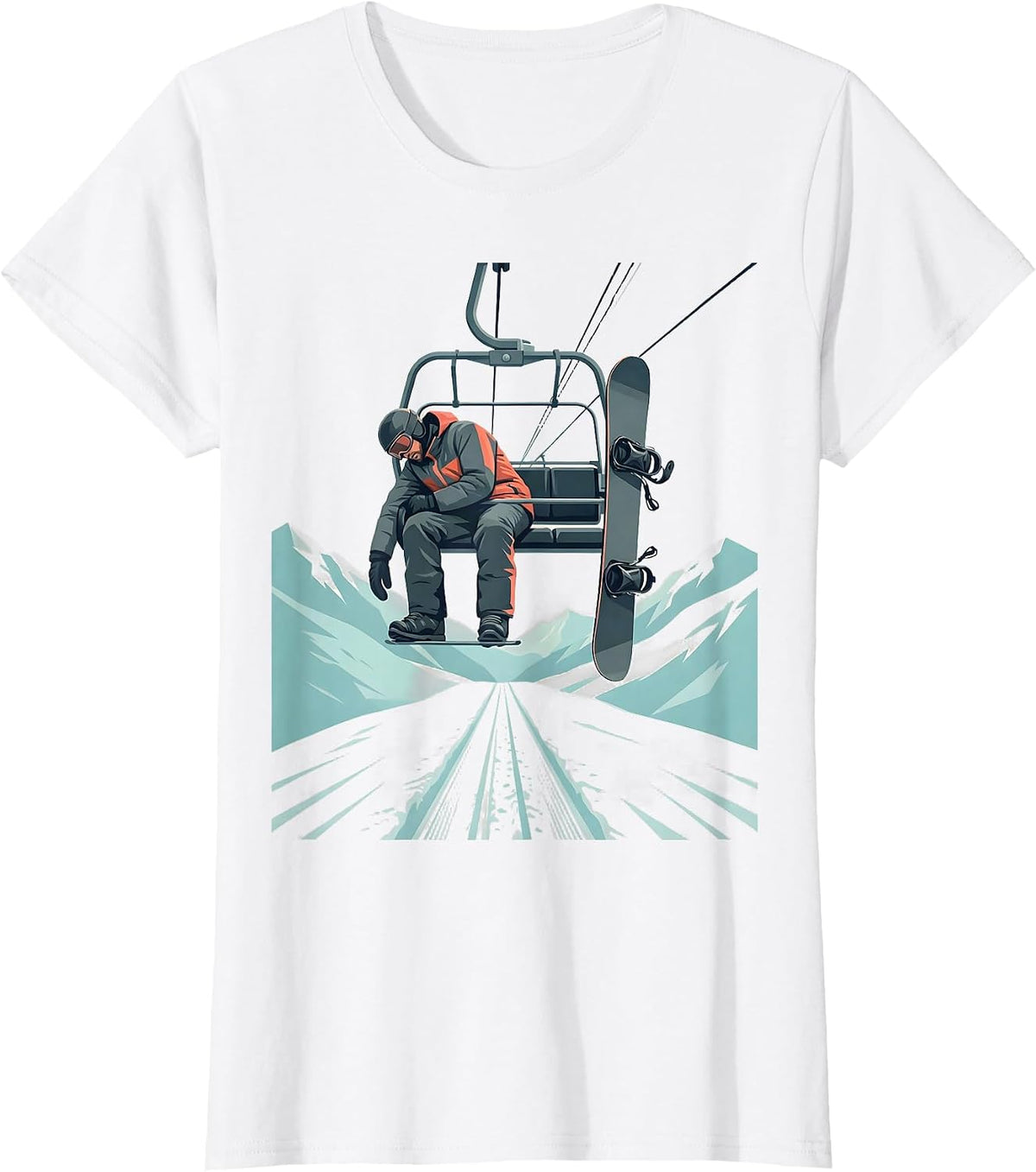 Sleeping Snowboarder Chairlift Slumped Humor Gift T-Shirt - White