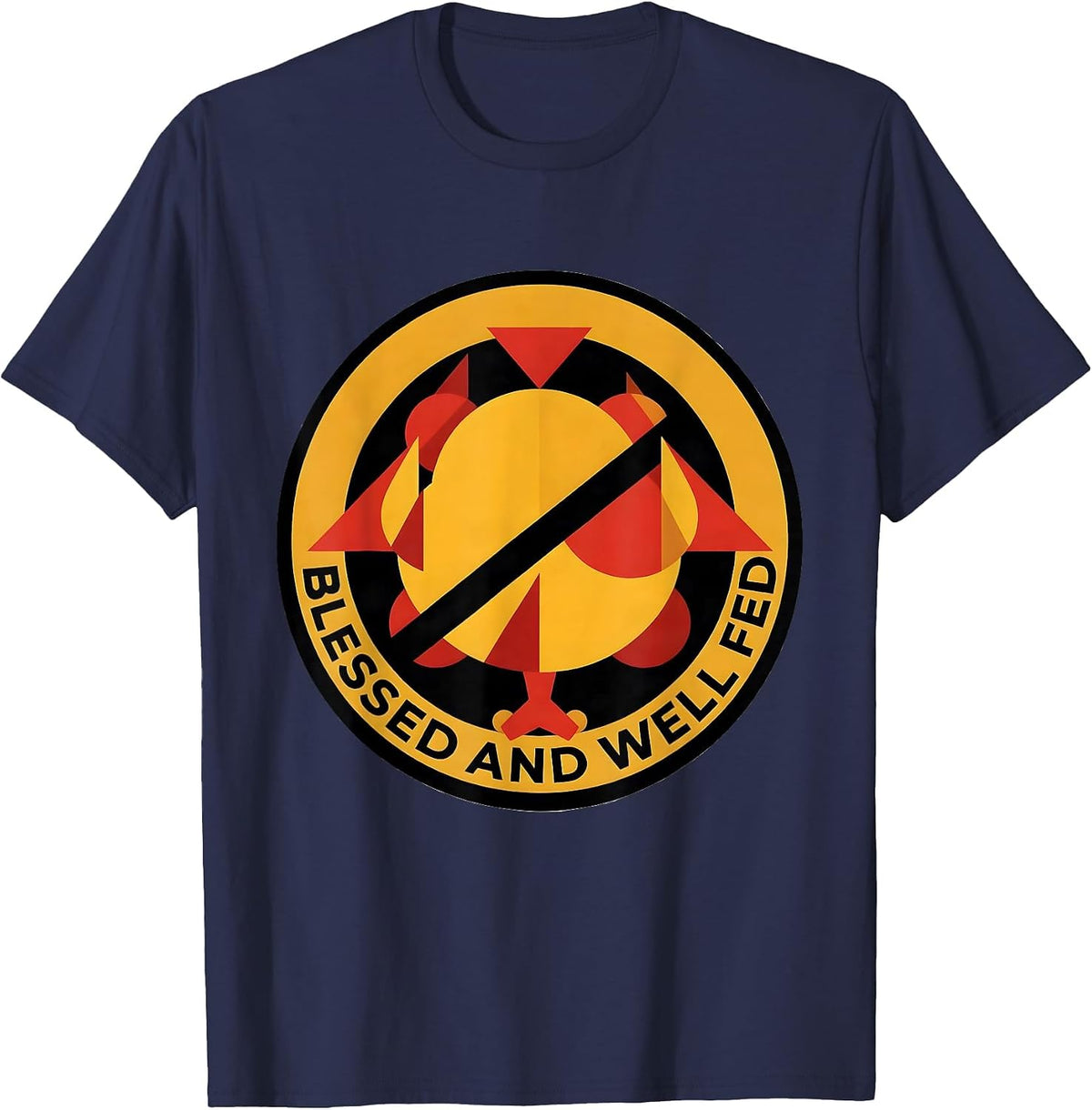 Blessed and Well Fed Family Thanksgiving Design T-Shirt - Navy Blue