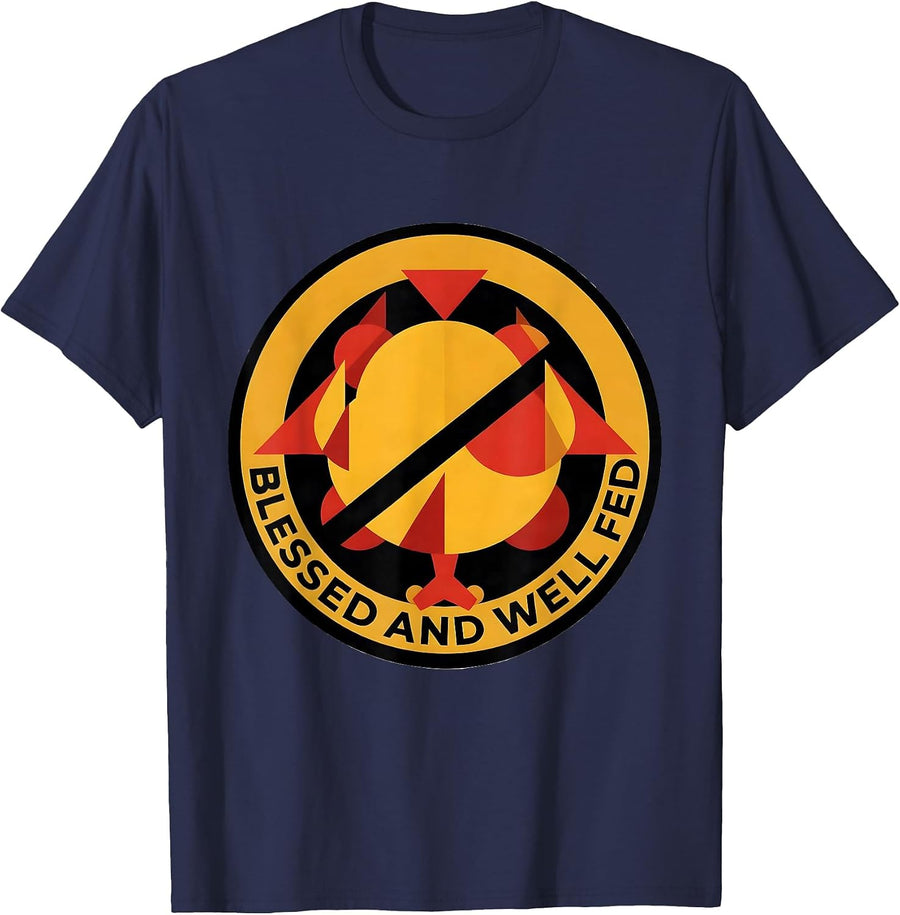 Blessed and Well Fed Family Thanksgiving Design T-Shirt - Navy Blue