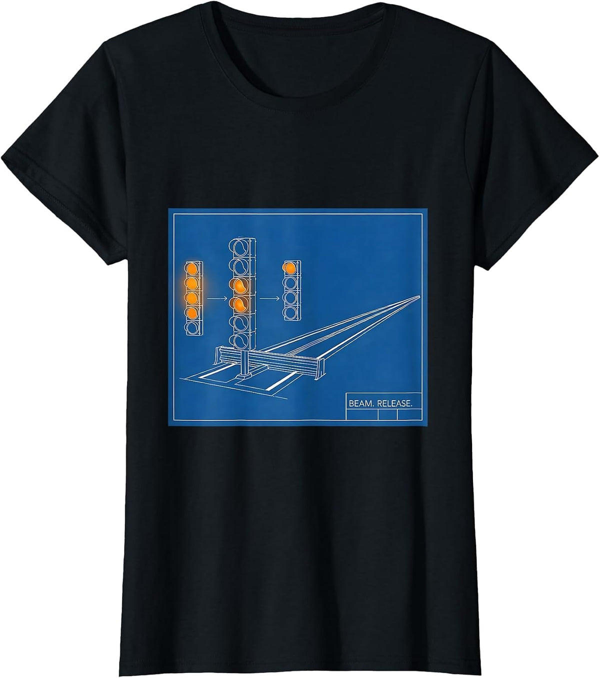 Beam Release Technical Blueprint American Drag Racing RC Car T-Shirt - Black