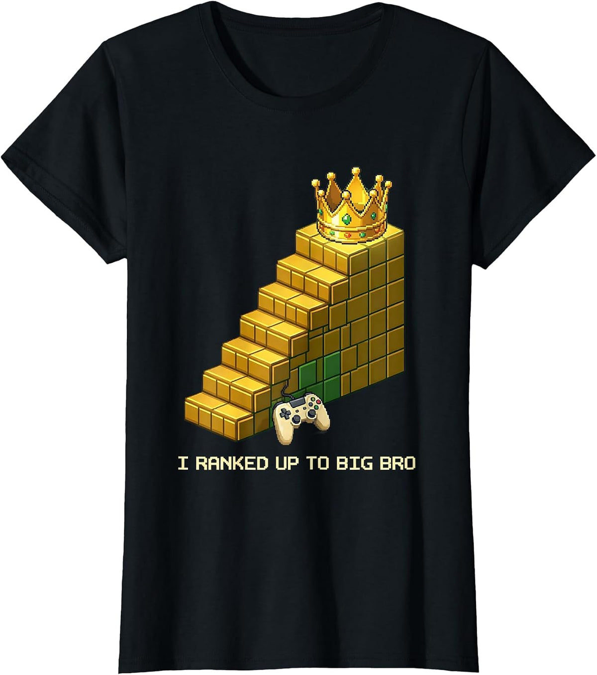 Women's I Ranked Up To Big Bro Pixel Art Gamer Sibling Humor T-Shirt - Black