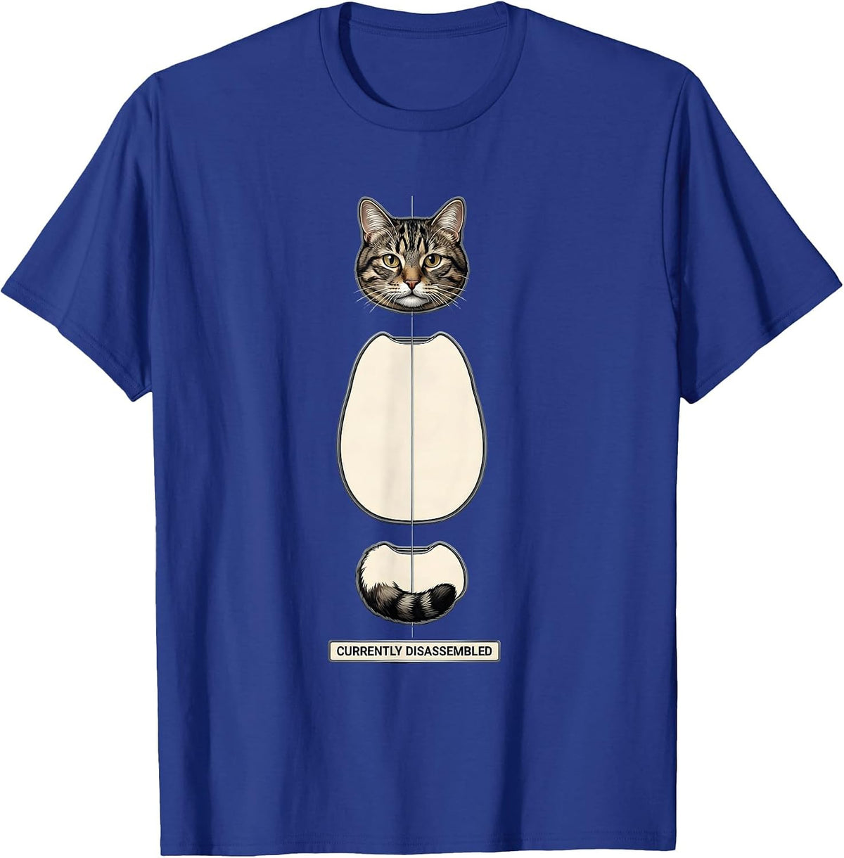 Currently Disassembled Exploded View Technical Cat Meme T-Shirt - Royal Blue