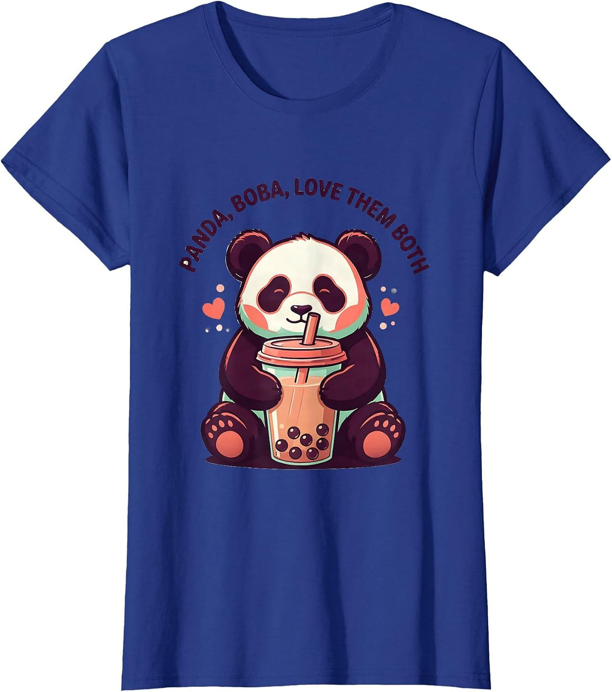 Women's Panda Boba Love Them Both Cute Kawaii Anime Animal Bubble T-Shirt - Royal Blue