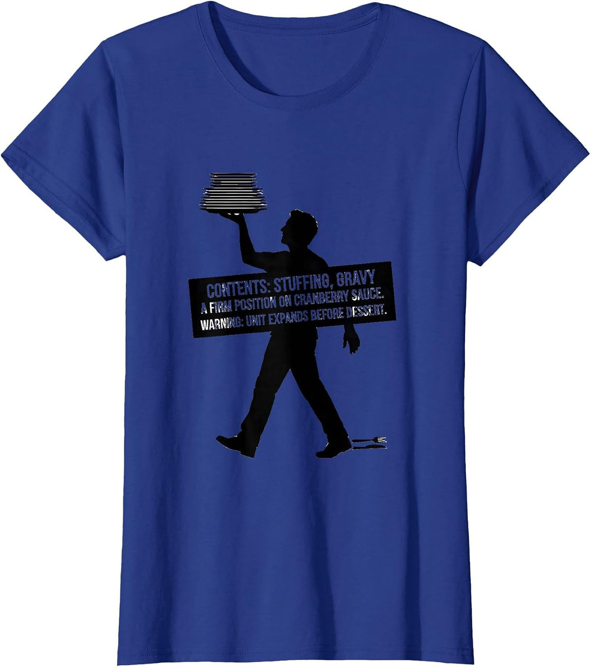 Women's Thanksgiving Nutrition Label Stuffing Gravy Parody T-Shirt - Royal Blue