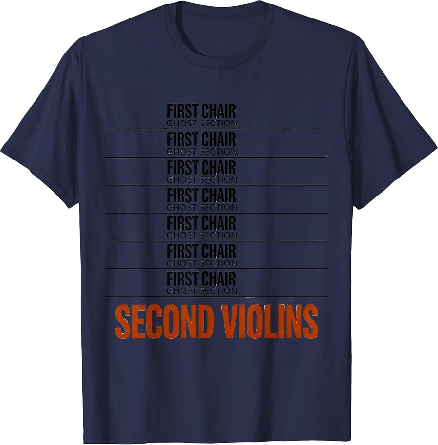 First Chair Ghost Section Second Violins Music Teacher T-Shirt - Navy Blue