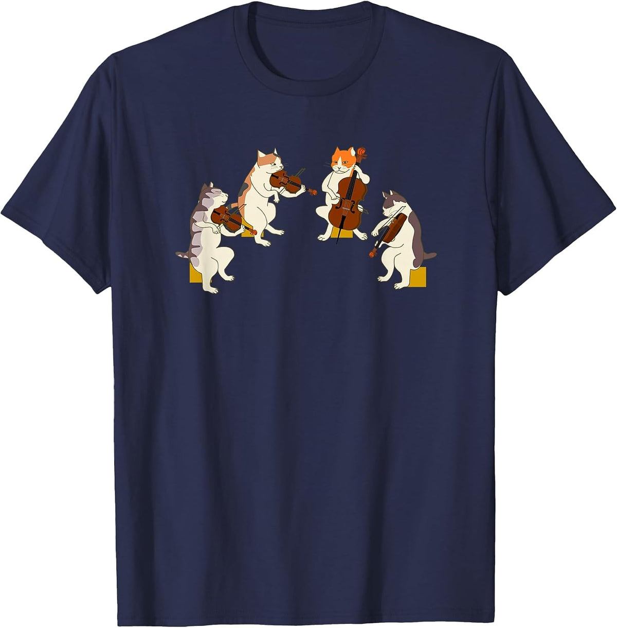 Playing Cats String Quartet Funny Musician Orchestra Fun T-Shirt - Navy Blue