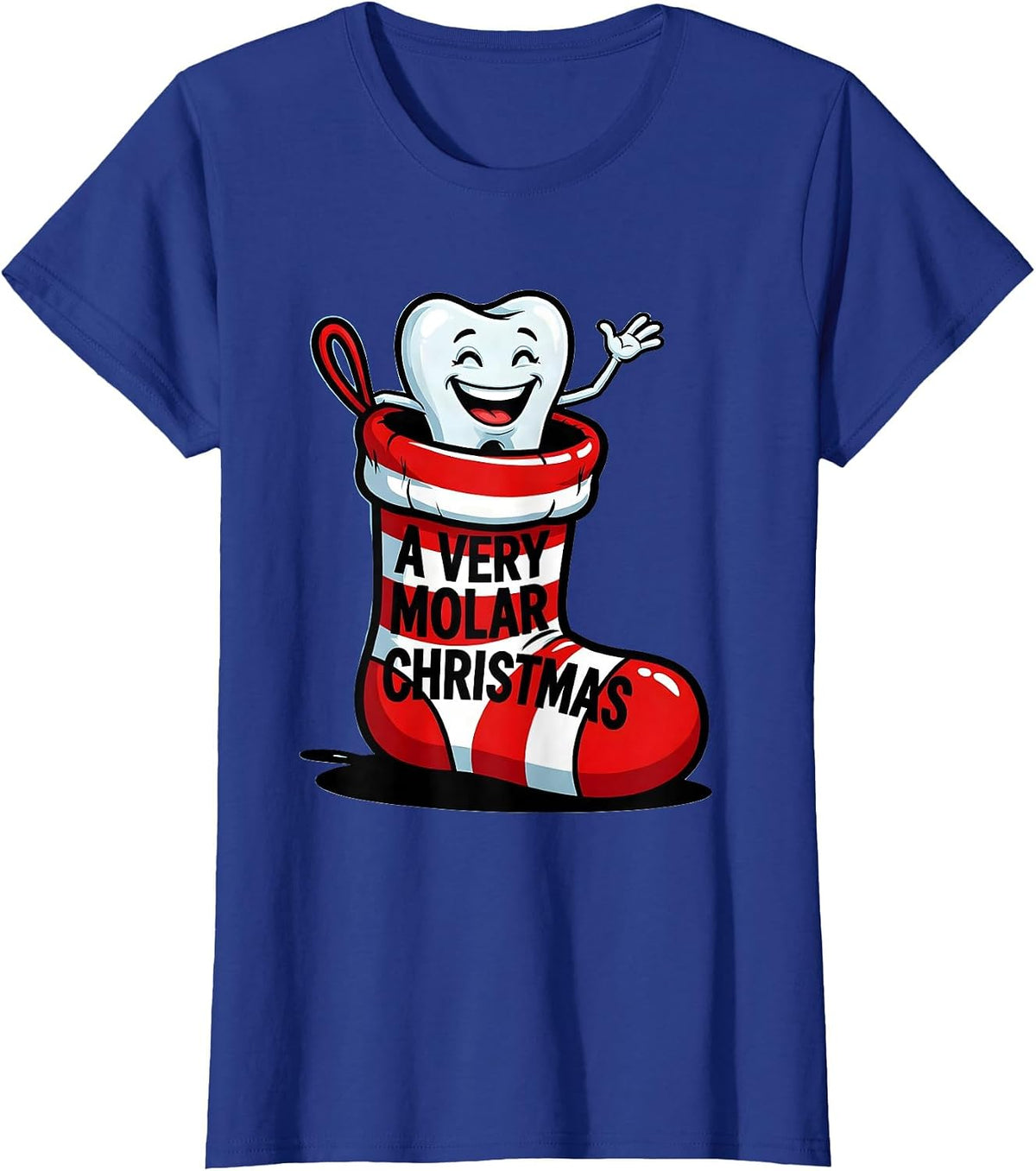 Women's A Very Molar Christmas Cartoon Dental Humor Dentist T-Shirt - Royal Blue