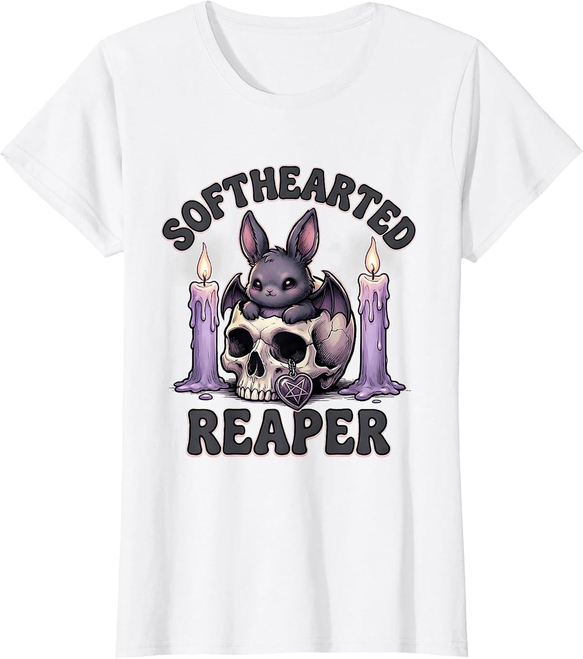 Softhearted Reaper Kawaii Pastel Goth Bat Bunny Skull T-Shirt - White