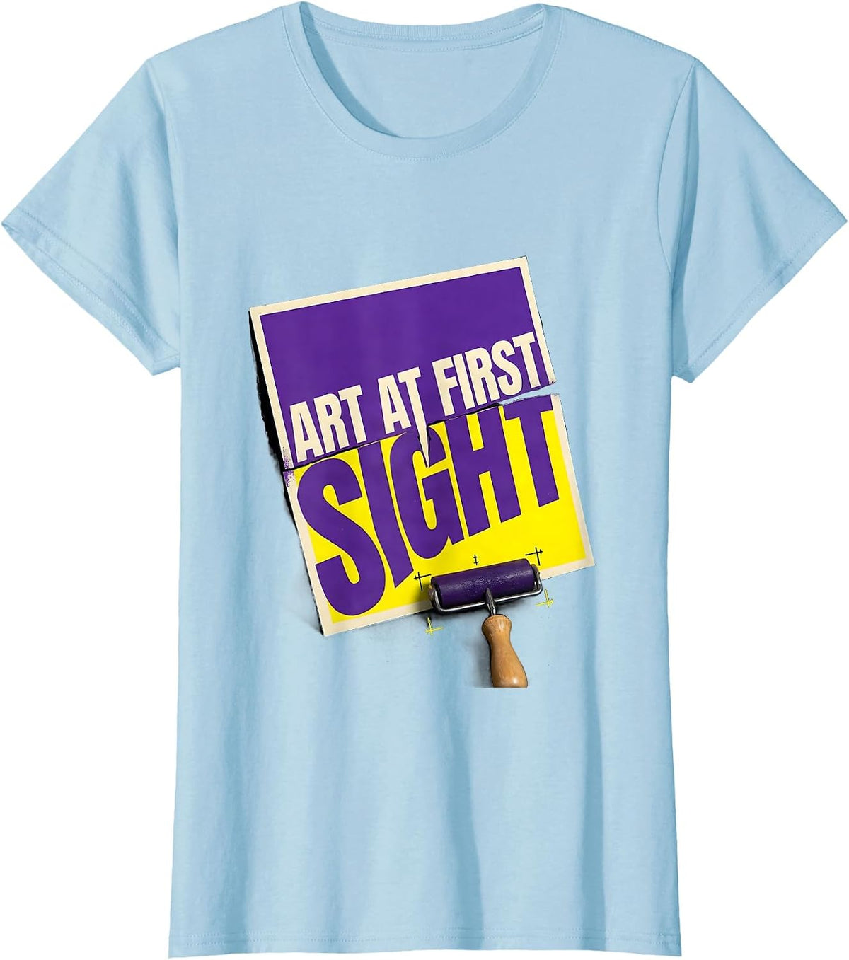 Art At First Sight New Wave Typography Art Teacher Painter T-Shirt - Baby Blue