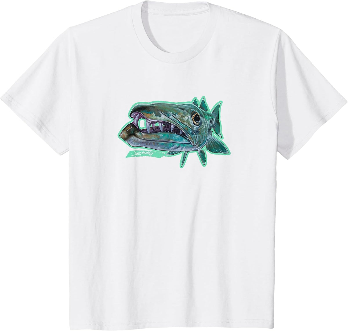Barracuda Fishing Shirt Barracuda Fisherman Derek Deyoung T-Shirt - White